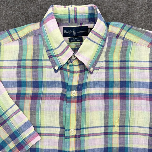 Ralph Lauren Other - Vintage Ralph Lauren Blake Linen Shirt Mens Medium Multi Plaid Short Sleeve